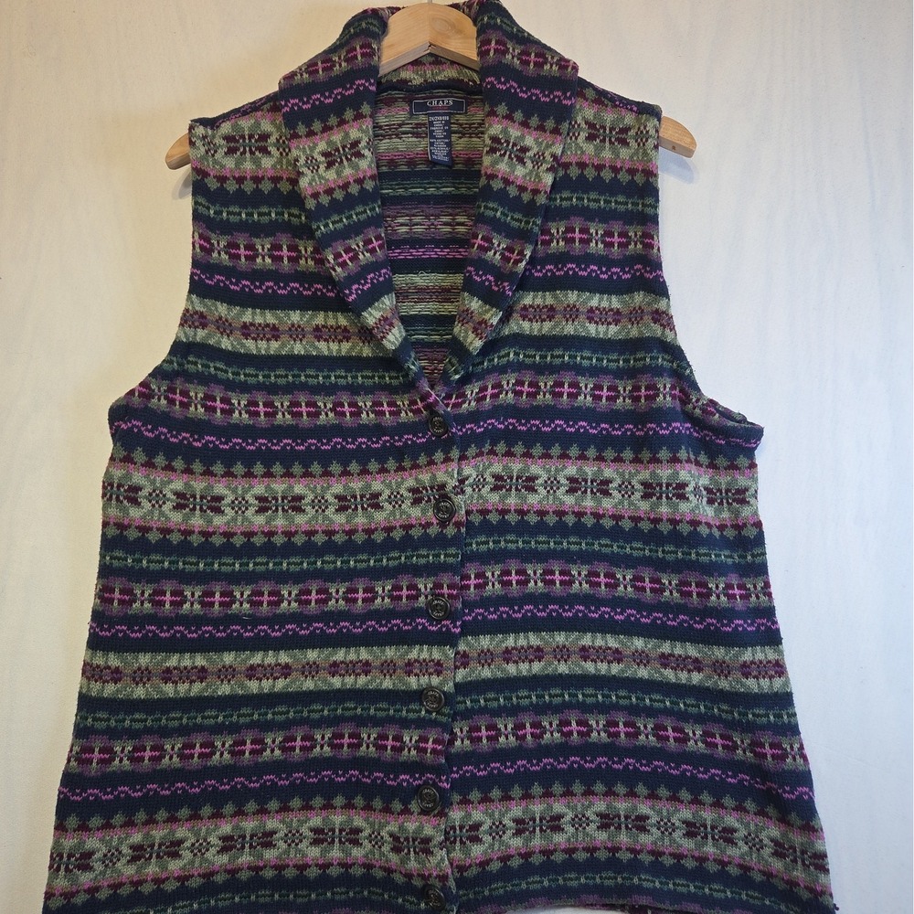Chaps Denim Women's 2X Fair Isle Sweater Vest Multicolor Cotton Blend